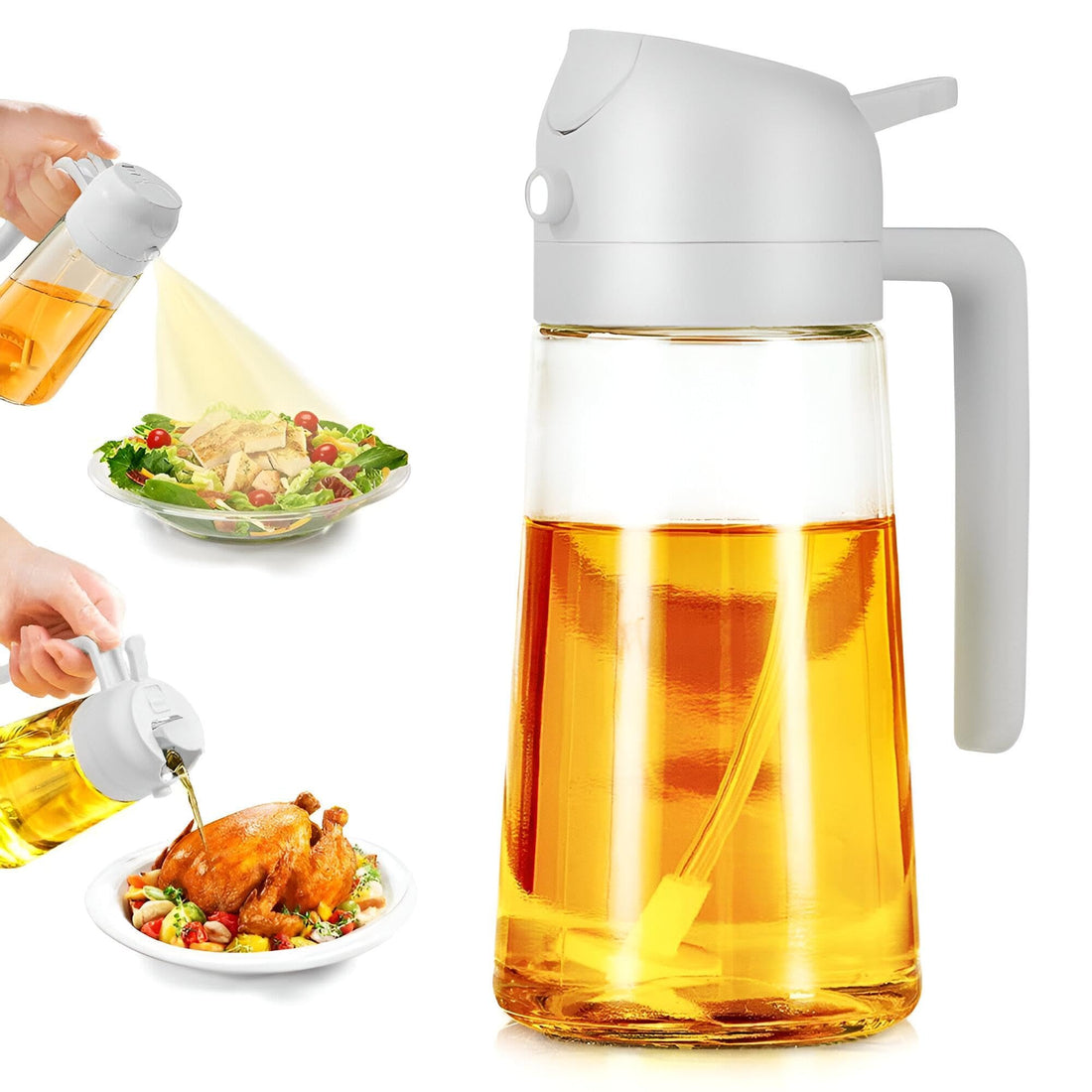 Oil Spray Bottle - Enjoy the perfect combination of function and design with the 2-in-1 Oil Mister and Container, Designed to Easily Dispense Oil in Air Fryer, BBQ and Baking Adventures.