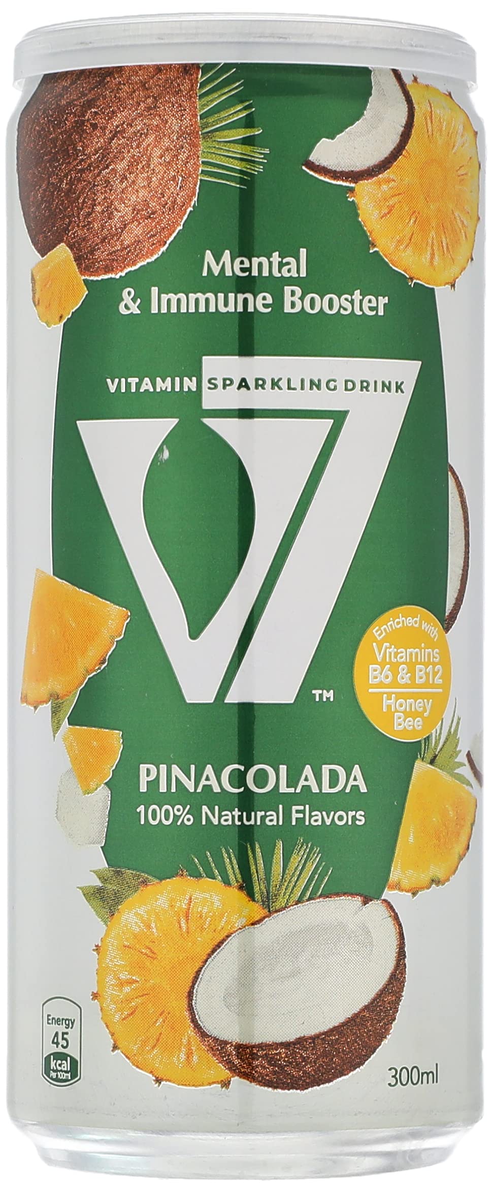 V7 vitamin sparkling drink 100% natural flavors - pina colada 300ml (Pack of 6)