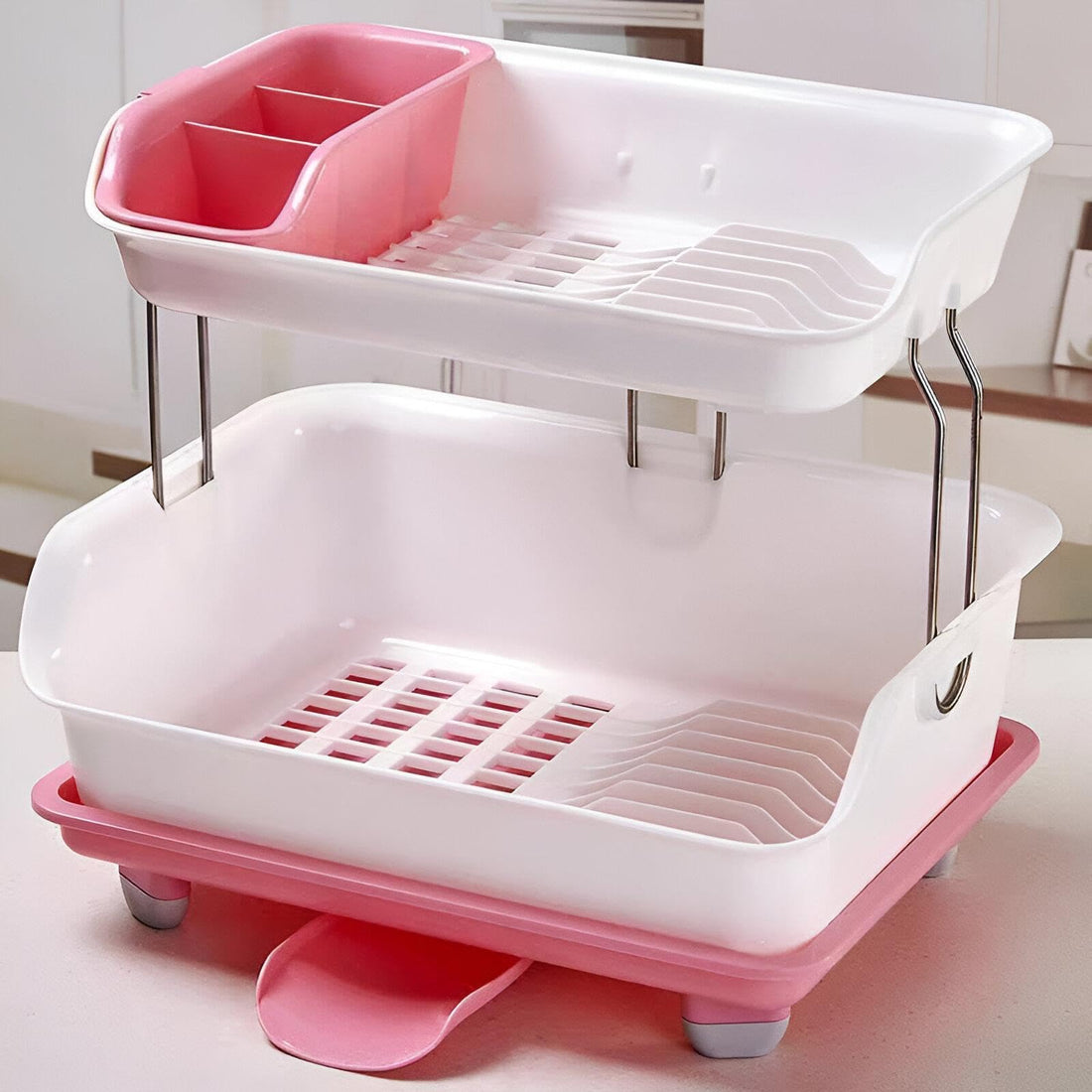 Dish Drainer - Double-Layer Kitchen Storage Rack with Drain Tray, Pp Plastic Material for Fast Drying and Easy Maintenance (Option 2)