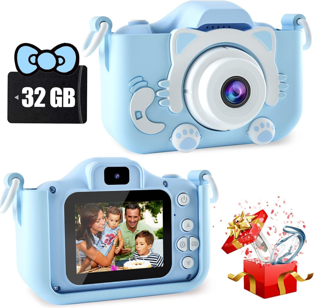 KIDSZONE Kids Digital Camera for 3-12 Years Old Boys/Girls, Blue, with 32GB TF Card, HD Lens, Eye Protection Screen, Selfie, Video, Puzzle Games