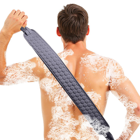 Back Scrubber for Shower with Handles, 40 Inch Extra Long Double-Sided Exfoliating Bath Strap, Textured Body Washer with Extended Reach for Deep Cleaning (Grey)