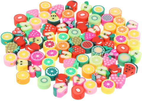 DEROPLK 100 Pieces Fruits Handmade Polymer Clay Beads 4mm DIY Bracelet Necklace Hair Clip Earring Beading Jewelry Making Crafts