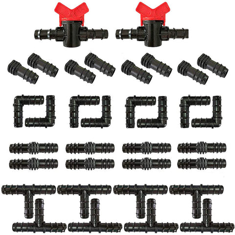 34PCS Irrigation Fittings Kit Connectors Irrigation System Plastic Hose Connector for Drip Sprinkler Systems,Garden,Patio,Lawn or Flower Bed(1/2 Inch)
