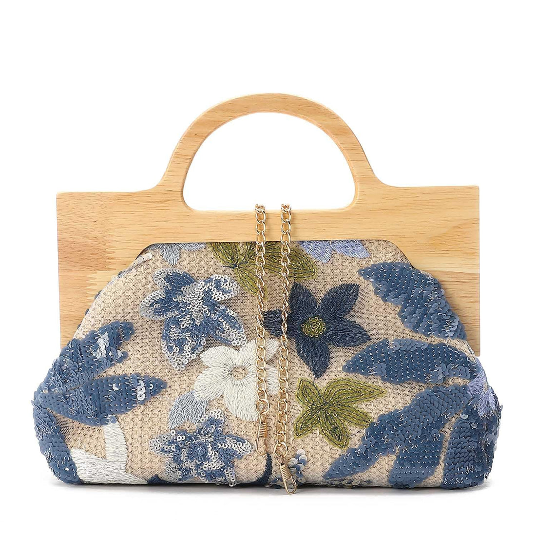Mr Joe Baby Blue Elegant Sequined Floral Clutch-shoulder bag for Women-4134