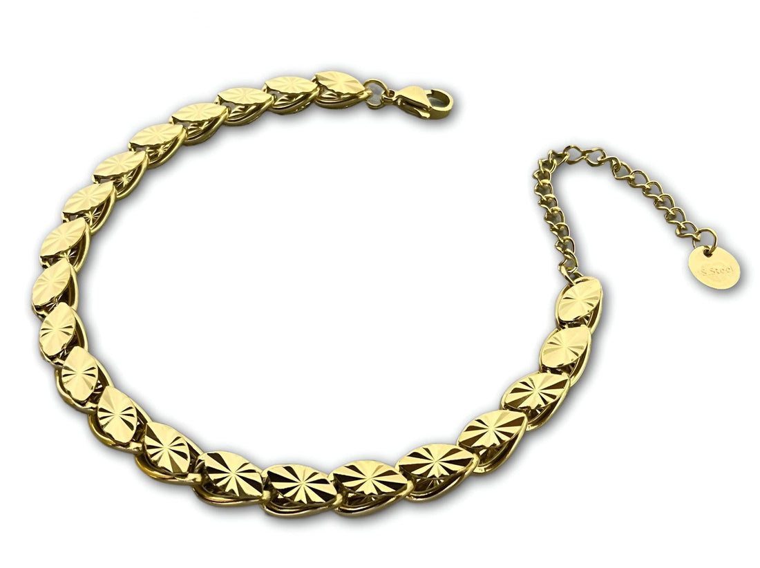 Gold Tone Chain Bracelet - Stylish hollow oval links made of non-tarnish steel, designed for girls who seek refined grace.