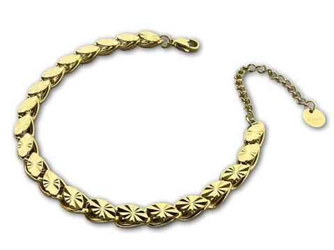 Gold Tone Chain Bracelet - Stylish hollow oval links made of non-tarnish steel, designed for girls who seek refined grace.