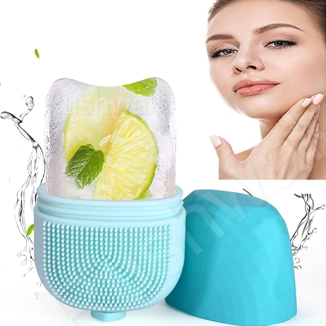Plan A Ice Roller for Face 3 in 1 Reusable Face Massager, Face Tool for Firming and Toning Skin with Brush for Cleansing Skin and Makeup Brushes, Remove Puffy Eye Bags, Add Healthy Glow (Green)