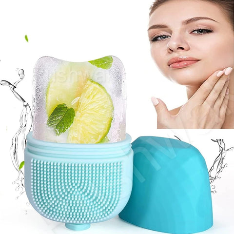 Plan A Ice Roller for Face 3 in 1 Reusable Face Massager, Face Tool for Firming and Toning Skin with Brush for Cleansing Skin and Makeup Brushes, Remove Puffy Eye Bags, Add Healthy Glow (Green)