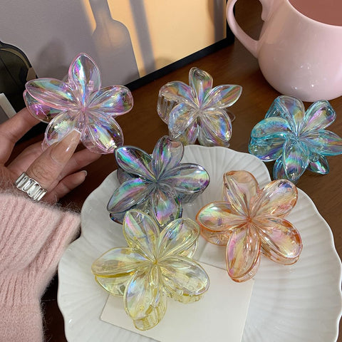 6PCS Colorful Clear Flower Claw Clips, Hawaiian Flower Hair Clips, NonSlip Strong Hold, Beach Hair Accessories for Women & Girls