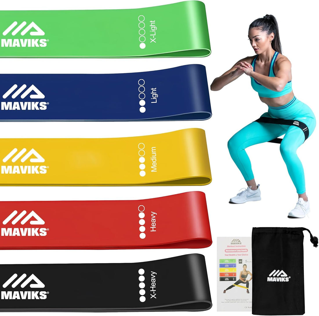 Exercise Bands Resistance Bands for Working Out, Set of 5 Stretch Bands, Elastic Resistance Loop Bands for Physical Therapy, Pilates,Yoga, Stretching, Home Fitness with Guide and Carry Bag