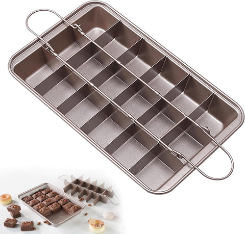 Brownie Pan with Dividers, 18 Pre-Sliced Non Stick Carbon Steel Baking Tray with Built-In Slicer & Handles, Multi-use Bakeware for Oven Baking Brownies, Cakes, Fudges, Biscuits and Muffins