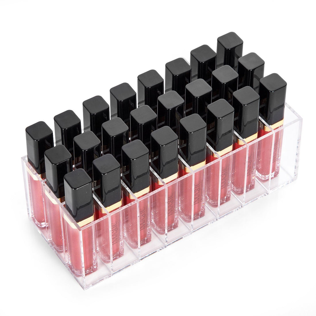 BEST MEDIA Clear Acrylic Lip Gloss and Lipstick Organizer, 24-Slot Makeup Display Holder for Lipgloss Tubes and Lipsticks, Ideal for Vanity, Bathroom or Beauty Counter Use, Transparent Stand