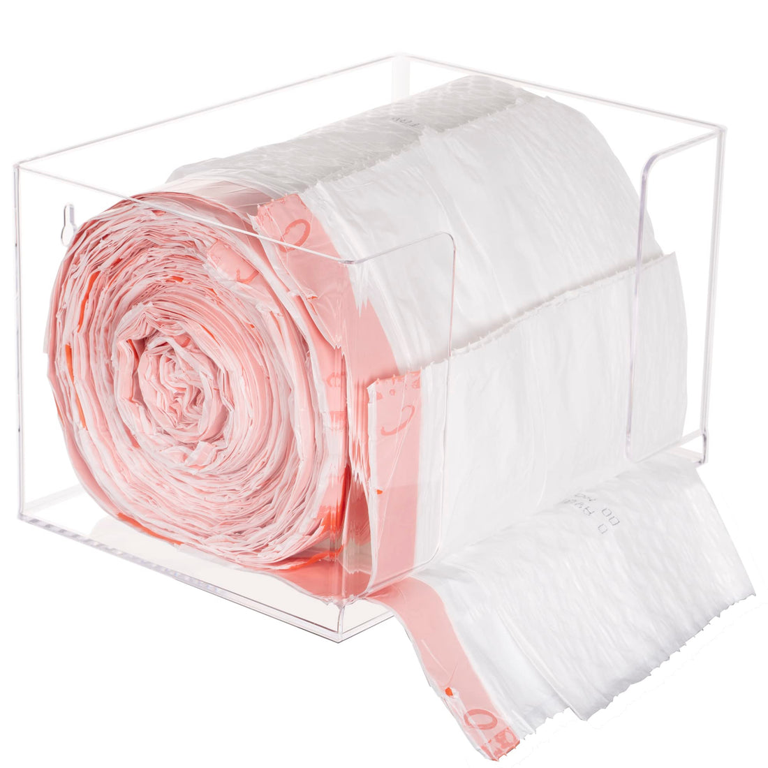 BEST MEDIA Extra Large Acrylic Trash Bag Dispenser Roll Holder, Wall Mount for Garbage and Shopping Bags, Clear Plastic Storage Box with Front Opening Design, 26.5 × 19 × 16 cm, Transparent