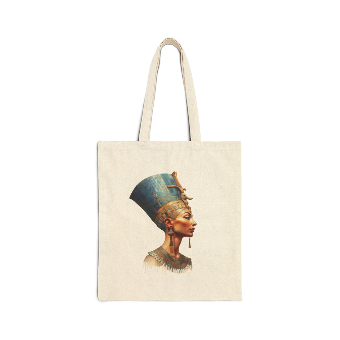 Tote Bag - Queen Nefertiti Luxury Side Design Canvas Zipper Bag - Cotton Shoulder Bag embodies the elegance and heritage of ancient Egypt, Cream White Durable and Fashionable for Gifts of Excellence.