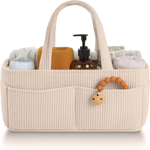 Diaper Caddy Organizer –Storage Basket with Dividers, Large Handles – Portable Nursery Organizer Tote for Baby Essentials