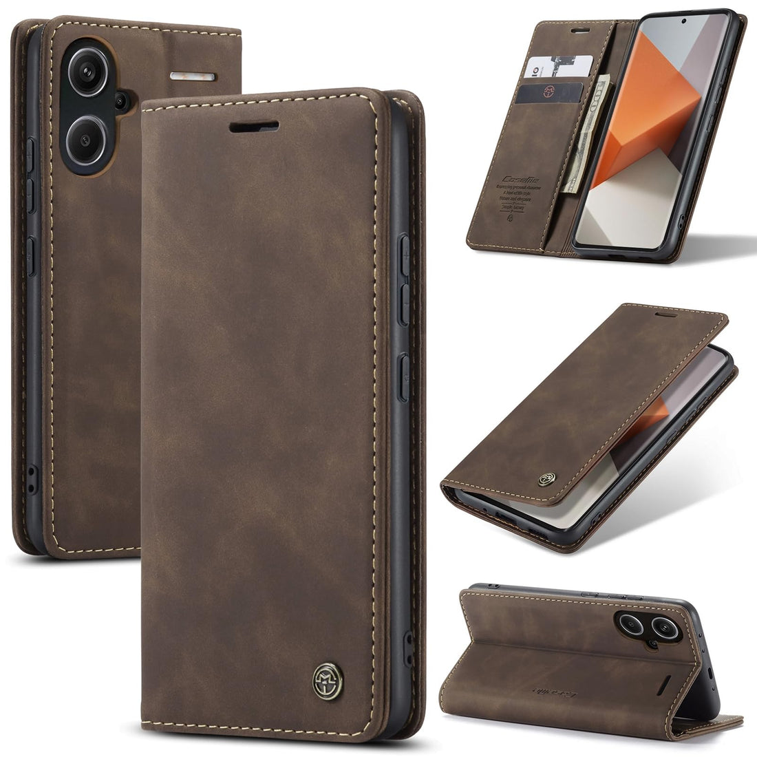 Phone Case Compatible with Redmi Note 13 Pro Plus 5G Luxury PU Leather Design 2 Flip Cover Card Slot Holder Cover Compatible with Redmi Note 13 Pro Plus 5G (Coffe)