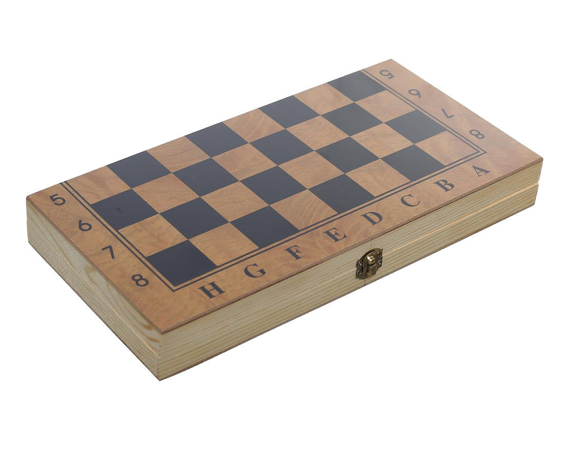 Minsa Wooden Chess and Backgammon 2 in 1 Board Game Set Premium Quality 30x16 cm -Multicolor