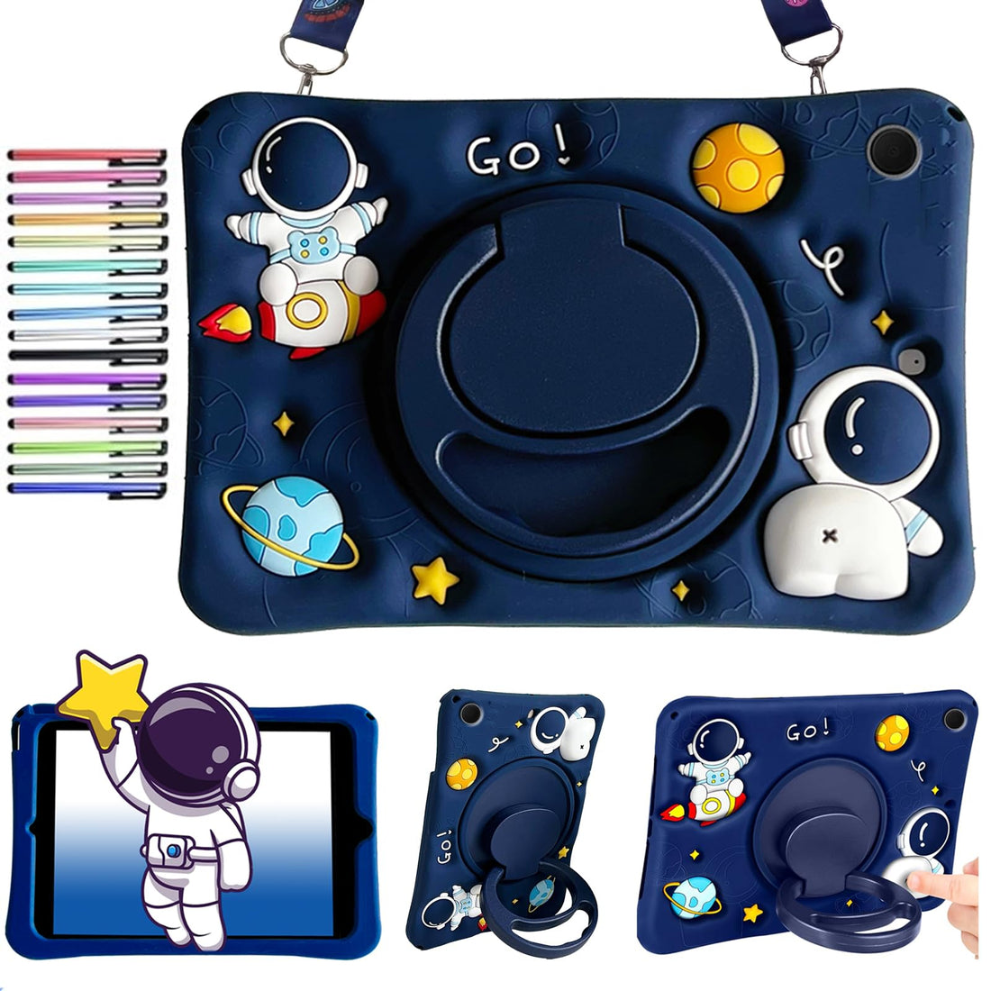 Kids Case Compatible with Samsung Galaxy Tab A8 10.5 Inch (SM-X200/X205/X207), Astronaut Shockproof Tablet Case with 360° Rotating Handle Stand, Shoulder Strap