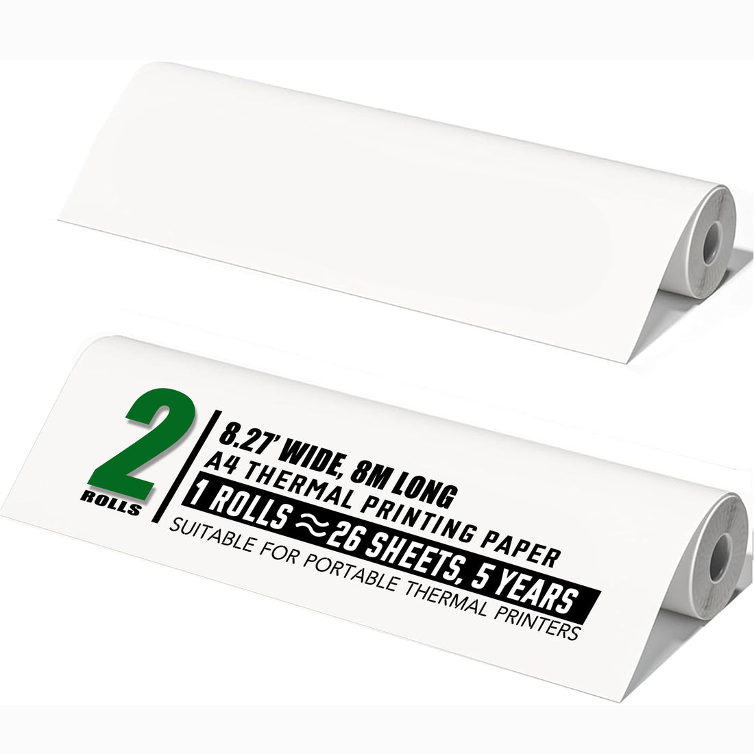 A4 Thermal Paper Rolls, 2 Rolls A4 Thermal Printer Paper, A4 Printing Paper Roll for M832 M834 M835 Portable Thermal Printer, Paper A4 8.27"x26ft Size