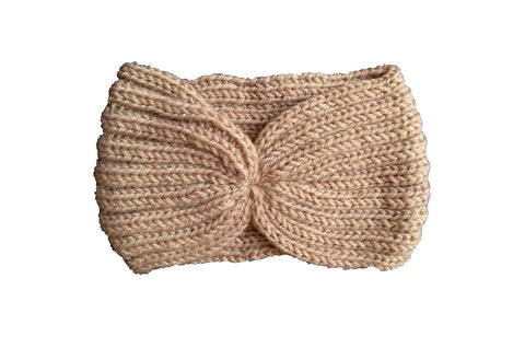 Women's Crochet Twist Wool Head-band - Light Brown