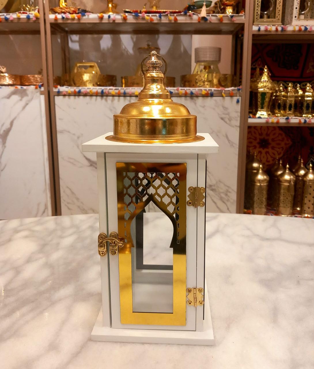 Wooden Lanterns For Ramadan From FLamingo (Square) - فانوس خشب يتصميم متميز جدا لشهررمضان الكريم (White)