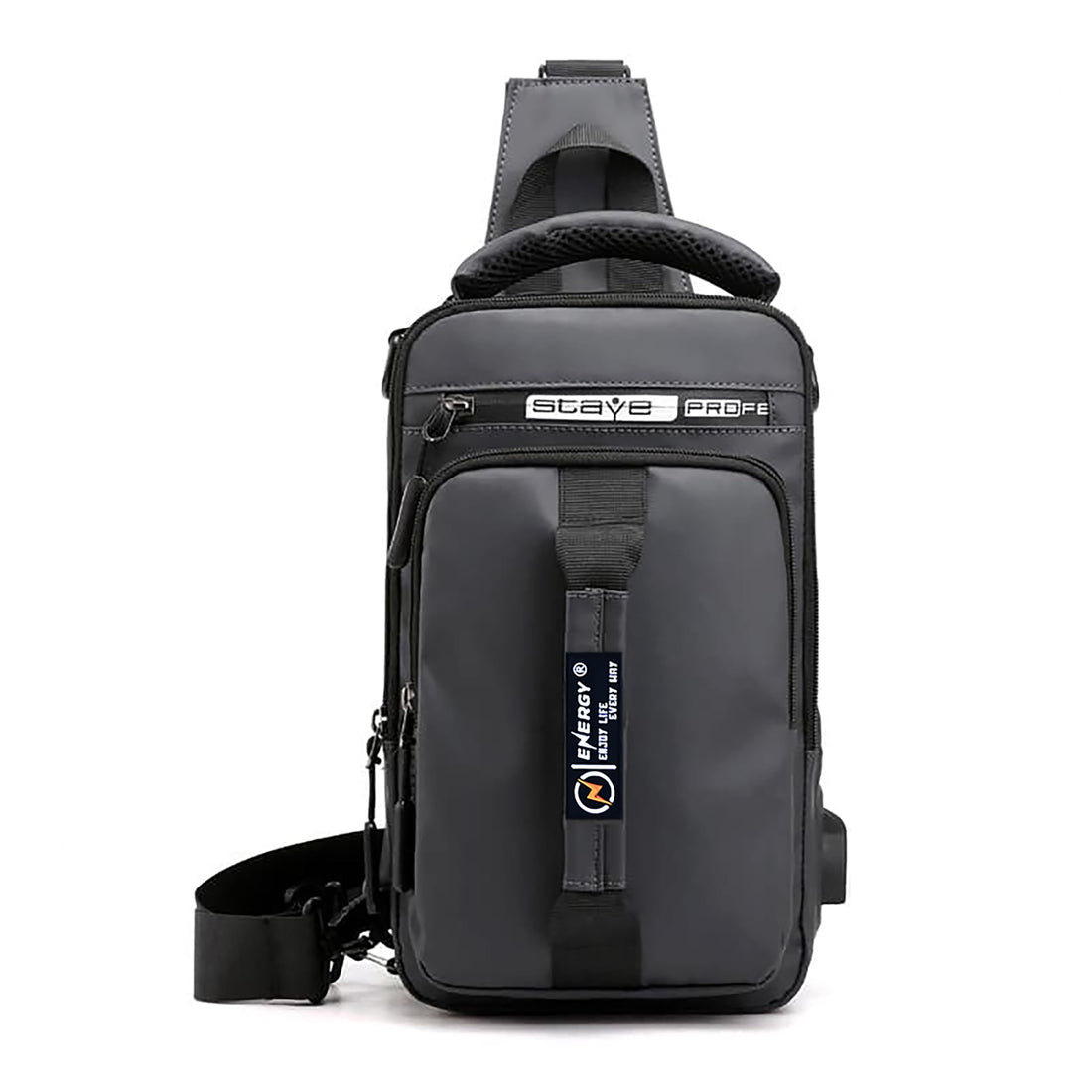 Energy Case Small Sling Backpack Multipurpose Crossbody Chest Shoulder Bag Travel Hiking Daypack with Reflective Strip (Black)