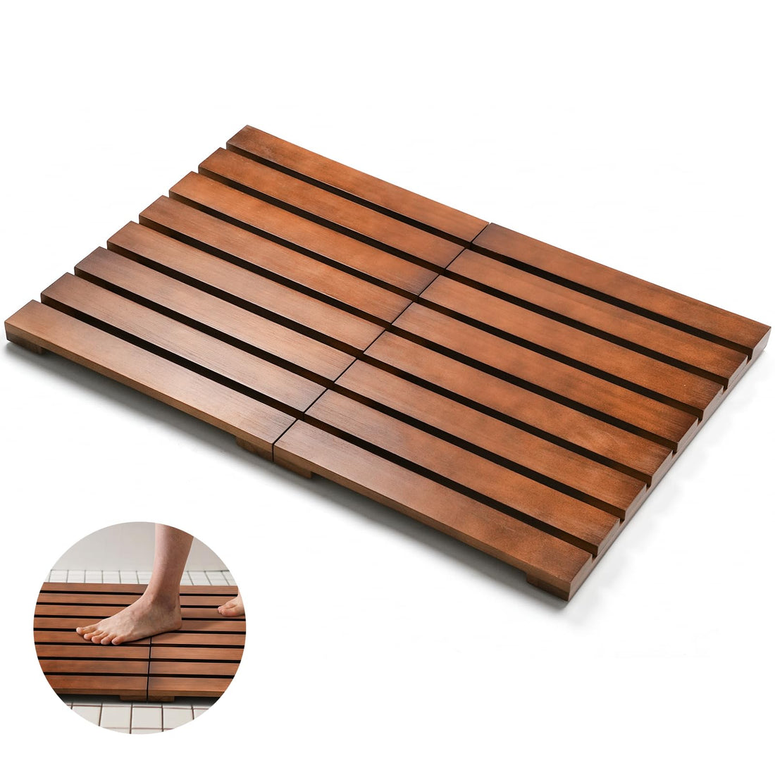 Teak Shower Mat - Premium Wooden Bathroom Mat, Foldable Bamboo Bath Mat, Non-Slip Outdoor Shower Mat, Ideal Teak Bath Mat for Bathtub, Door, Spa, Sauna, Pool, Indoor Outdoor Wood Shower Mat