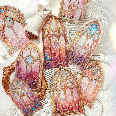 Gold Foil Window Stickers Decor Junk Journal DIY Srapbooking Supplies Collage Stationery Twinkle Sticker 10 Pieces (A)