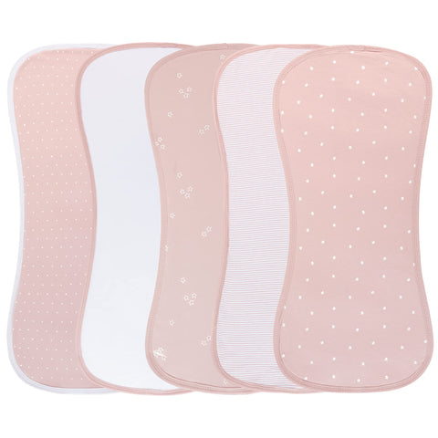Moro Hourglass Shape Fleece Burp Cloths 5-Piece Set - 100% Jersey Knit Cotton With Extra Absorbent Fleece Inner-Layer (Pink Tulip)