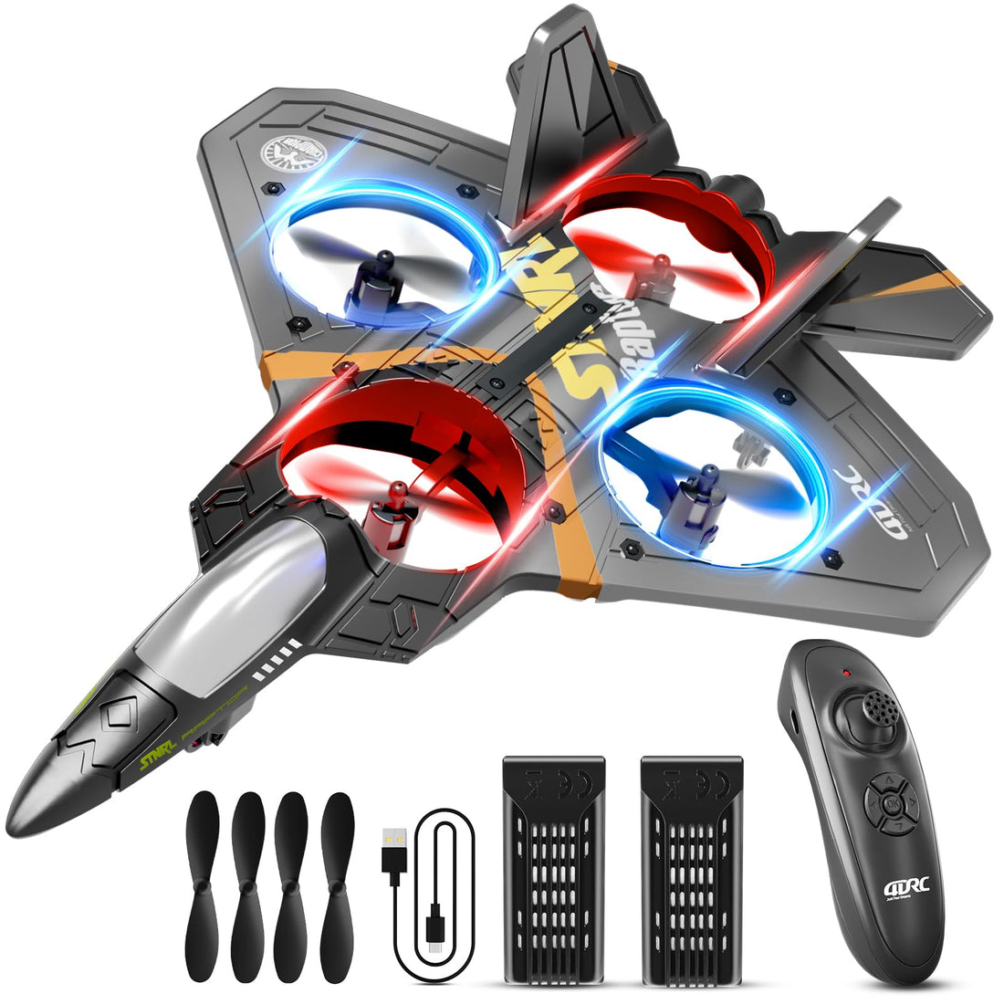 4DRC V17 Foam Remote Control Airplanes Rc Planes for Kids Adults 4-7 8-16, Remote Control Planes Fighter Jet with Light, 360° Flip Fighter Jet Toy, Gravity Sensing, Stunt Roll, Gifts for Kids Boys