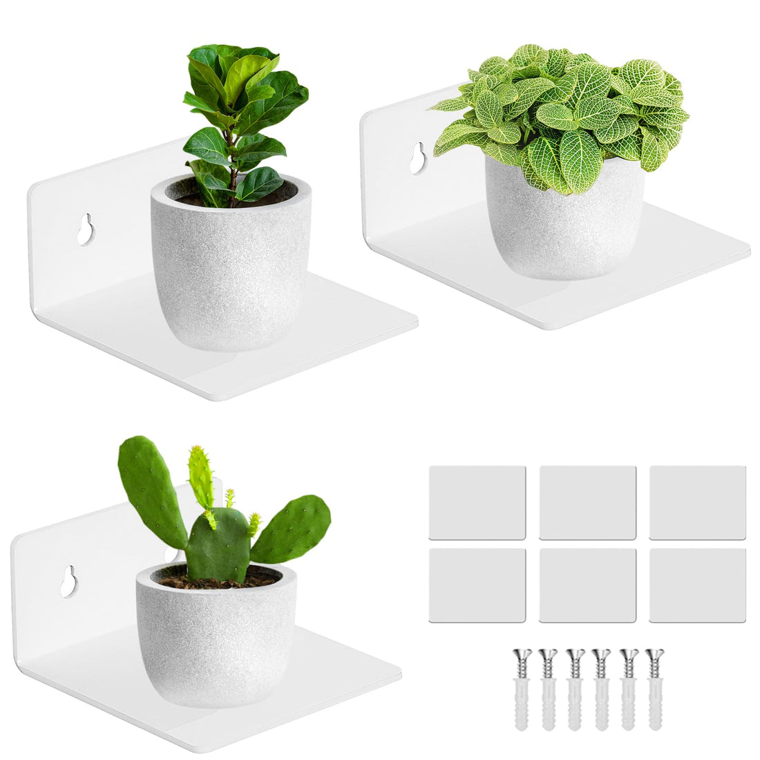 Acrylic Small Adhesive Wall Shelves,Mini Floating Shelves,Acrylic Display Shelves,Ledges for Pop Figures,Plant,Picture Photo Modern Wall for Bedroom Decor Living Room Wall Mounted - White