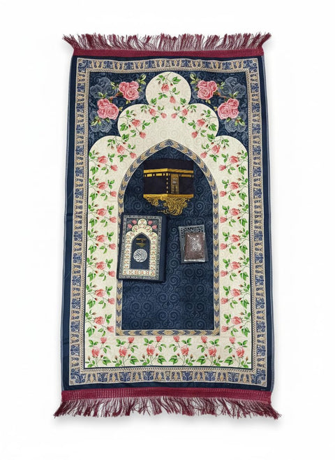 Premium Channnel material-Style Prayer Set for Men & Women â€“ Includes Prayer Rug, Incense Burner, Quran, and Bakhoor â€“ Elegant Islamic Home & Spiritual Essentials (Navy)