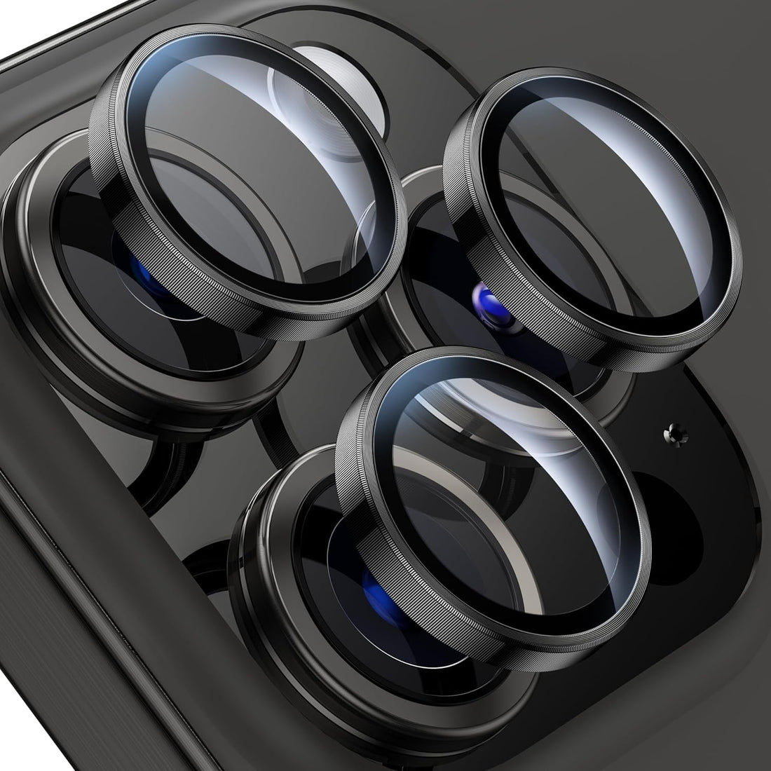 Camera Lens Protector Compatible with iPhone 15 Pro / 15 Pro Max - Separate Pieces for Each Lens - Scratch and Shock Proof - HD Clear - Easy Installation (Titanium Black)