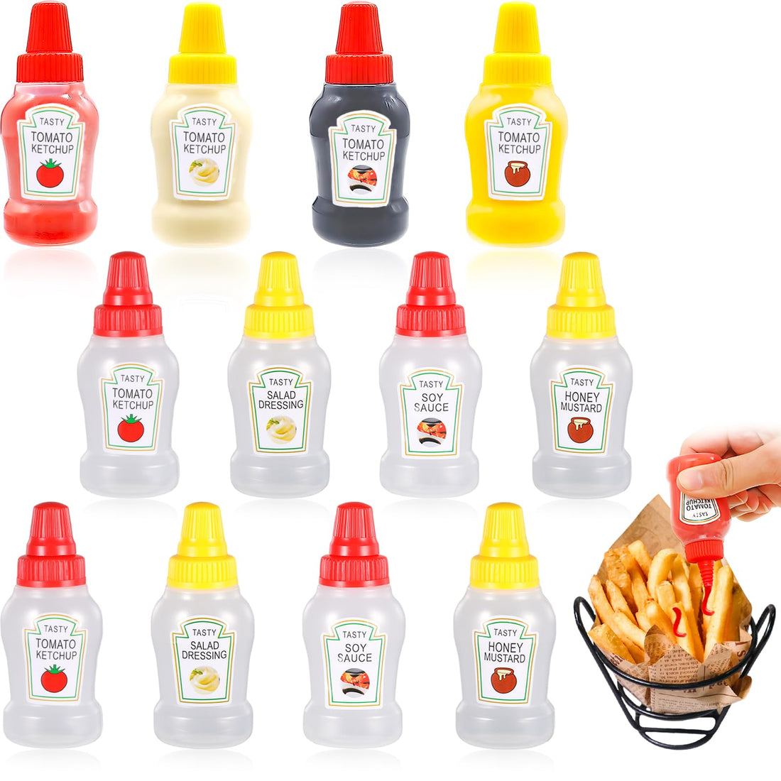 Pack of 12 Ketchup Bottles, Ketchup Dispenser, Mini Squeeze Bottle, Portable Small Sauce Bottle, 25 ml Squeeze Bottle for BBQ Dressing, Hot Sauce, Olive Oil, Sauce Bottle, Lunch Box Accessories