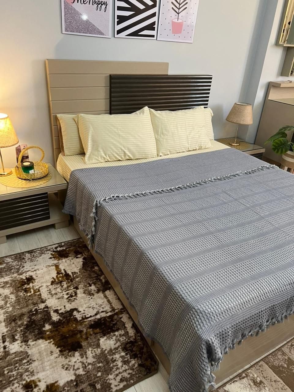 Generic Heavyweight Pique Cotton Bedspread with Tassels, Gray, 240x260 cm, .Ims