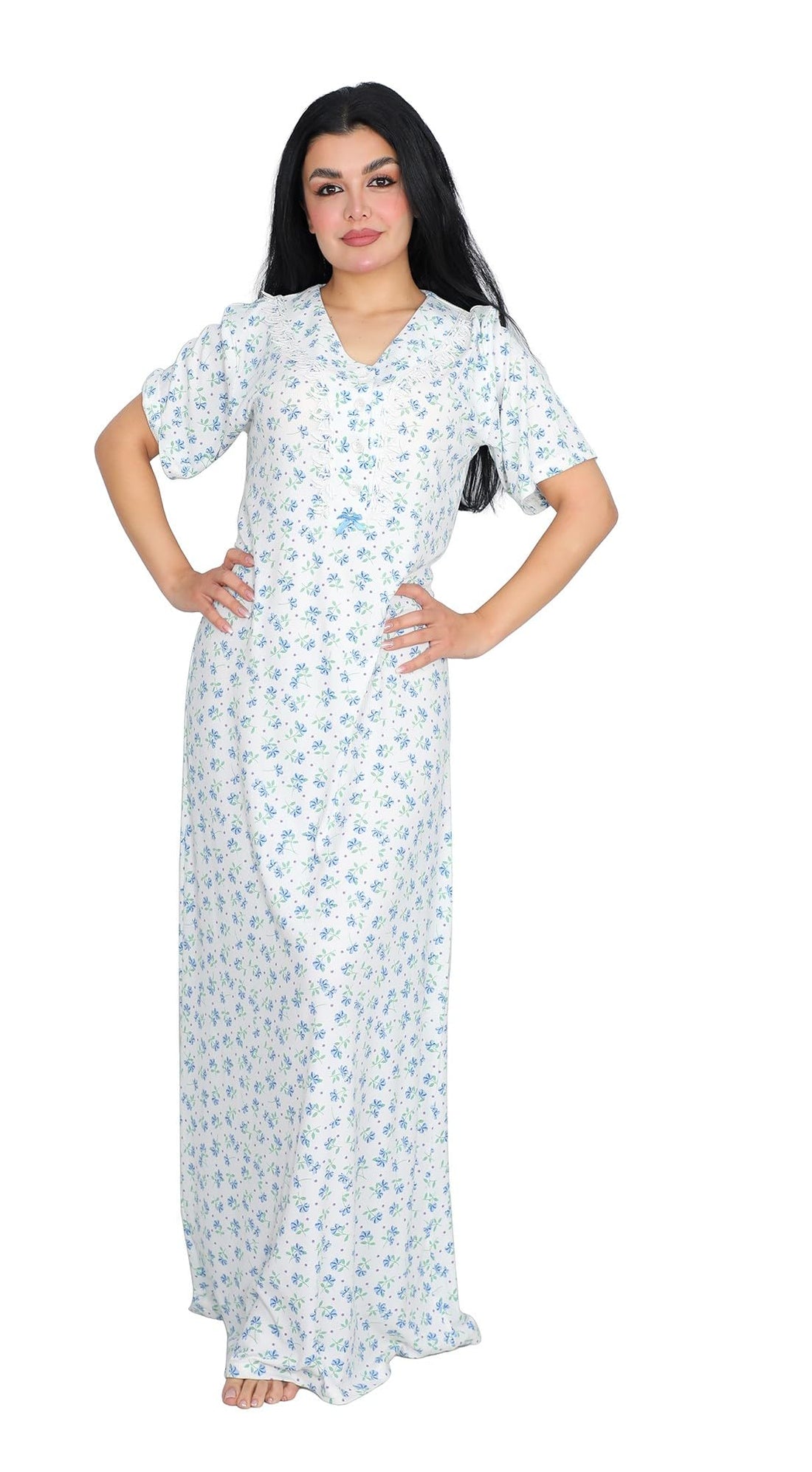 Dadosh Women's Floral Print Long Nightgown Maxi Dress Short Sleeve Long Dress for Women Full Length Summer Bright Colors