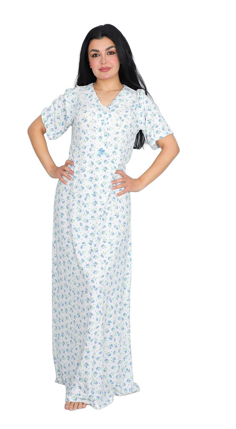 Dadosh Women's Floral Print Long Nightgown Maxi Dress Short Sleeve Long Dress for Women Full Length Summer Bright Colors