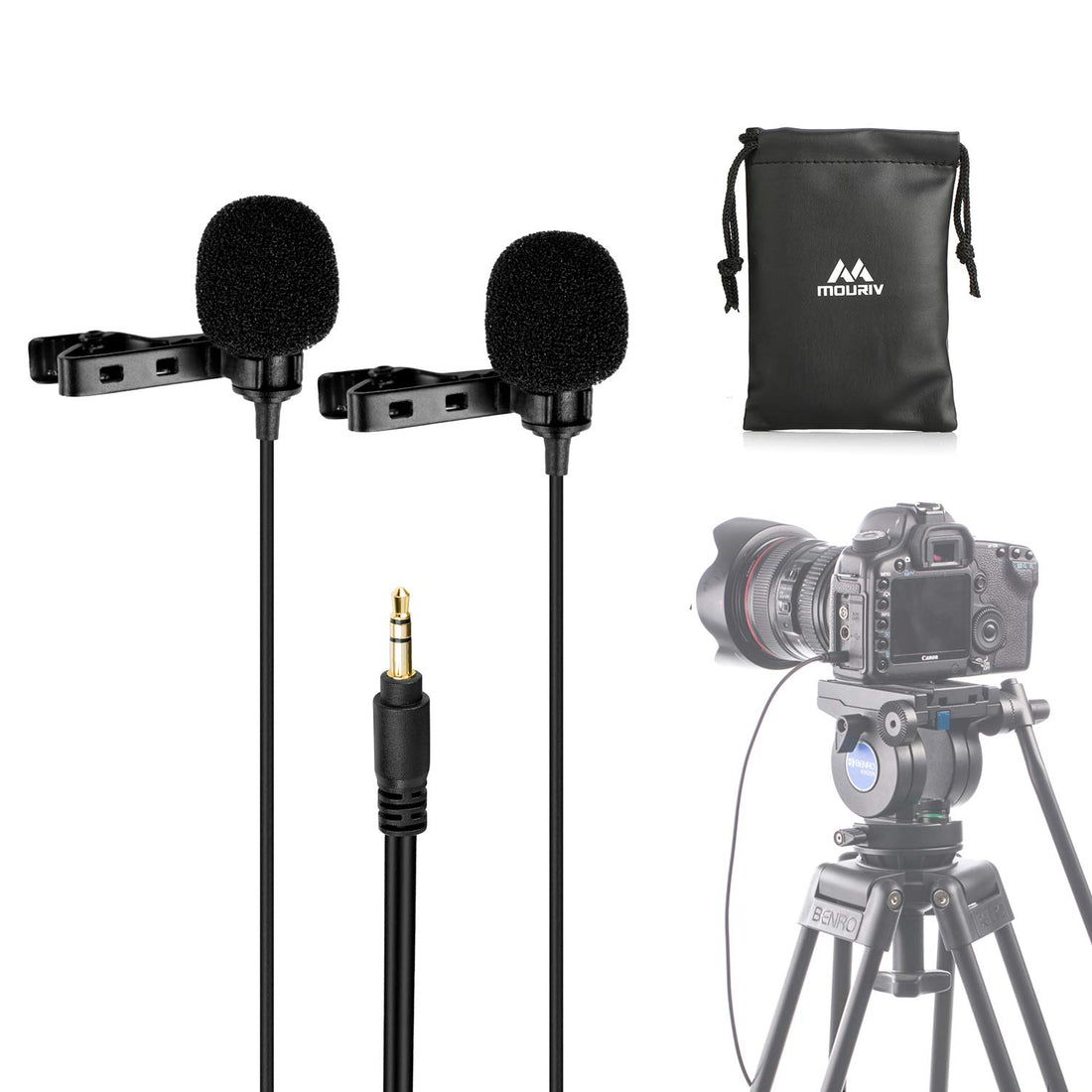 CM208 Omnidirectional Dual Lavalier Microphone Clip-on Lapel Mic for iPhone Android & Windows Smartphones PC DSLR Cameras Audio Recorders, YouTube, Interview, Studio, Video Recording 19.6ft