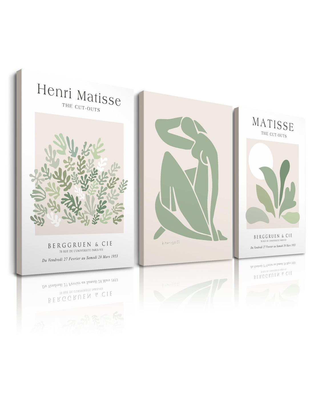 HesenDot Matisse Sage Green Framed Wall Art,Abstract Green Canvas Wall Decor.12x16in Plants Botanical Poster Prints,Minimalist Classic Home Decoration for Living Room Bedroom Bathroom Office,Set of 3