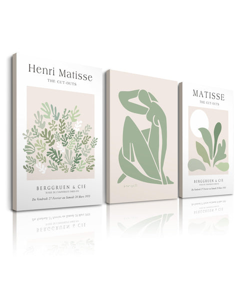 HesenDot Matisse Sage Green Framed Wall Art,Abstract Green Canvas Wall Decor.12x16in Plants Botanical Poster Prints,Minimalist Classic Home Decoration for Living Room Bedroom Bathroom Office,Set of 3