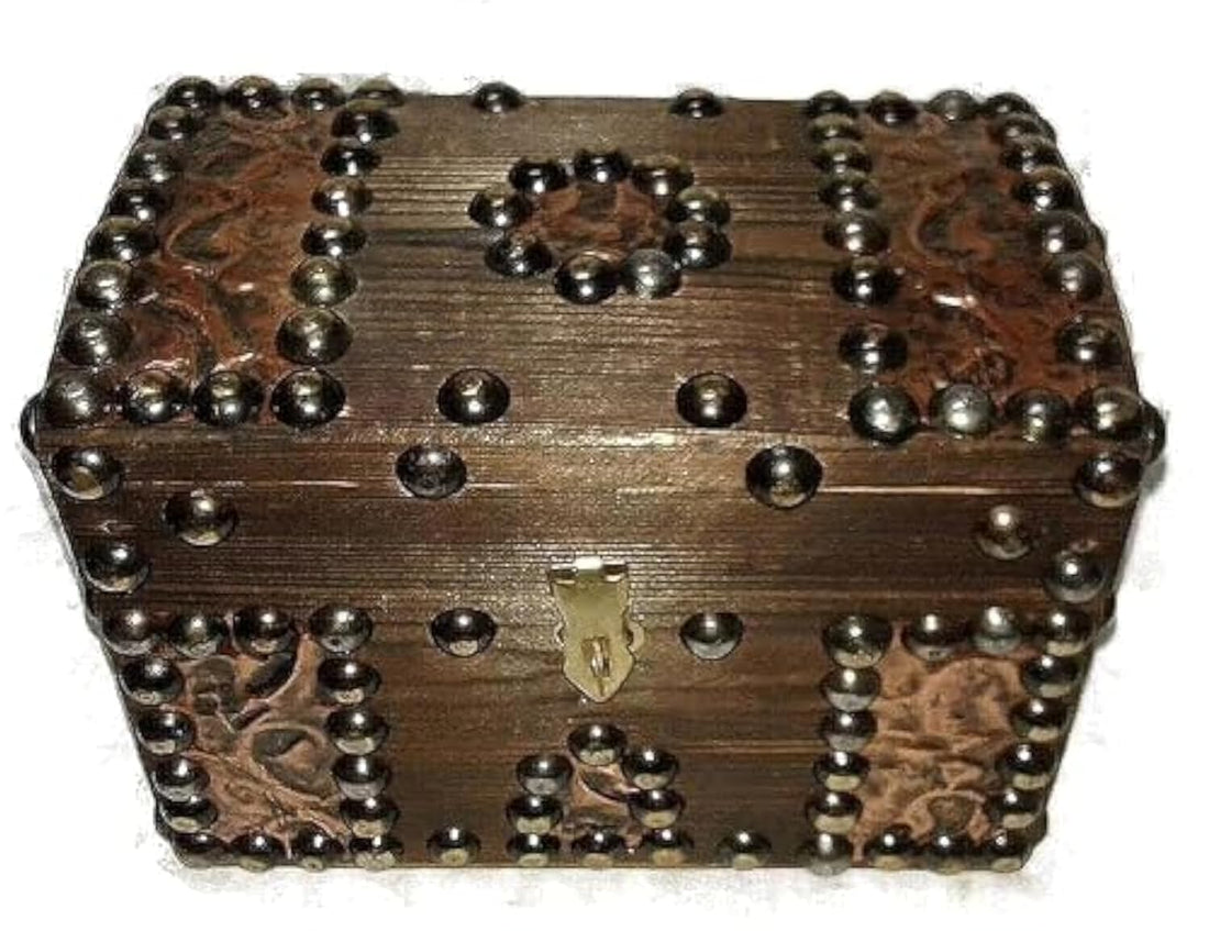 JAZZEEL Wooden Jewelry Box, Medium Size Keepsake Storage Container with Lid, Decorative Trinket Organizer for Rings, Bracelets, and Valuables - Golden Choice Design