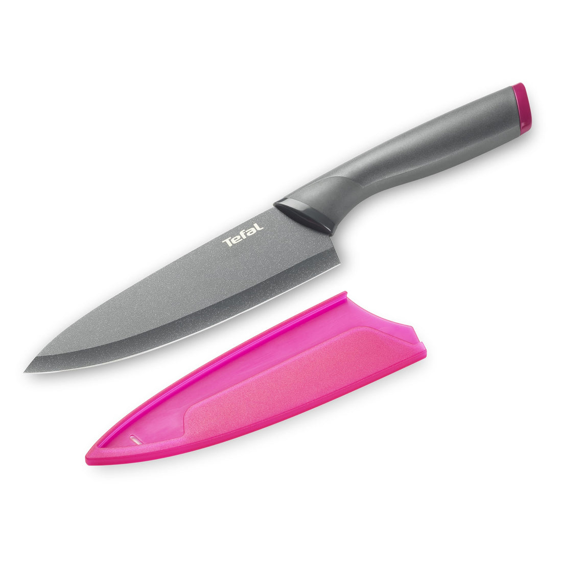 Tefal Fresh Kitchen Chef Knife with Cover, 15 cm, Grey/Purple - K1220304