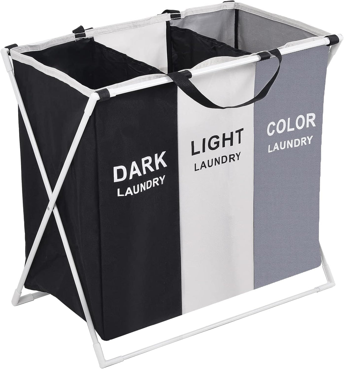 Arabest Laundry Basket Clothes Hamper 135L 3 Sections Clothe Sorter Bin,Foldable Waterproof Organizer Bag with Aluminum Frame,Washing Storage Dirty Clothes Basket for Bathroom Washroom Bedroom