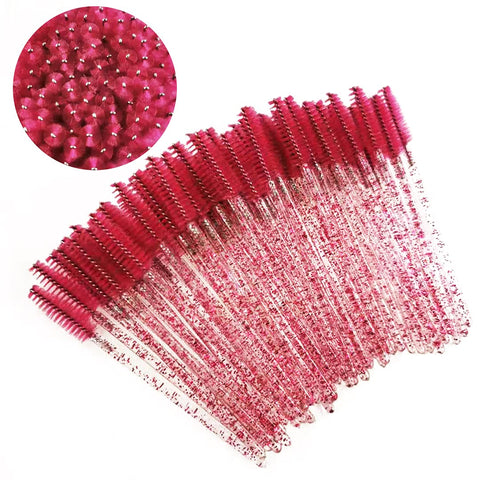 BAOSROY Disposable Eyelash Brush, Crystal Glitter Mascara Applicator, Eyebrow Brush Handle, 50Pcs