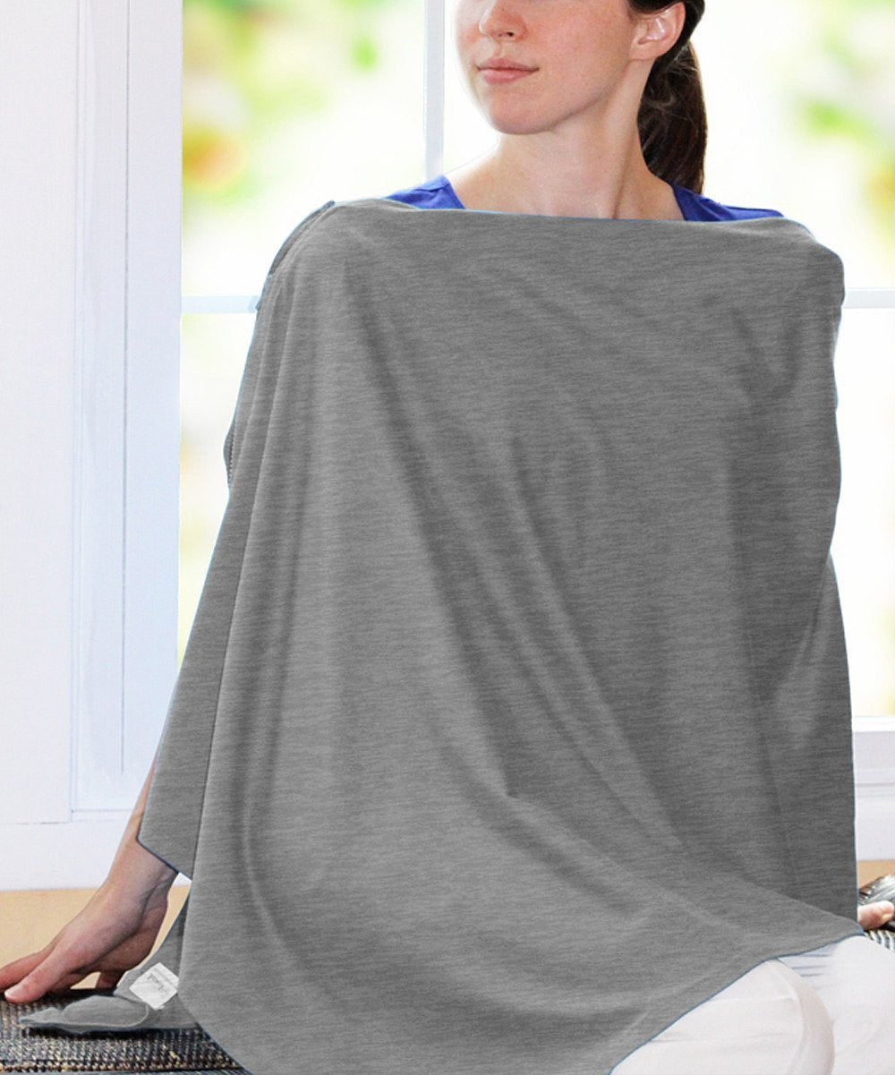 Moro Moro 3 Nursing Cover - Full Coverage Poncho Style, 100% Cotton, Lightweight, Zipper Adjustment, Ideal For Nursing And Pumping (T-Shirt Grey)