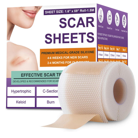 Silicone Scar Sheets,Silicone Scar Tape,Scar Tape for Surgical Scars,Silicone Scar Removal Strips for Surgical,C-Section,Tummy Tuck,Keloid Scars(1.6"X 59" Roll-1.5M) Keloid Bump Removal