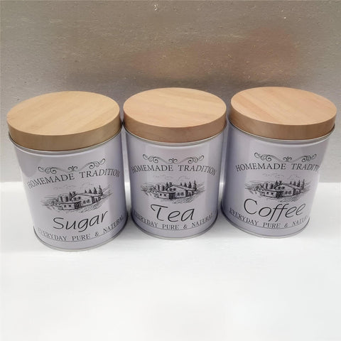 Airtight Tin Trio - Chic Cylindrical 3-Piece Organizer Keeps Tea, Sugar, Coffee Fresh with Matching Lids for a Polished Countertop Presentation