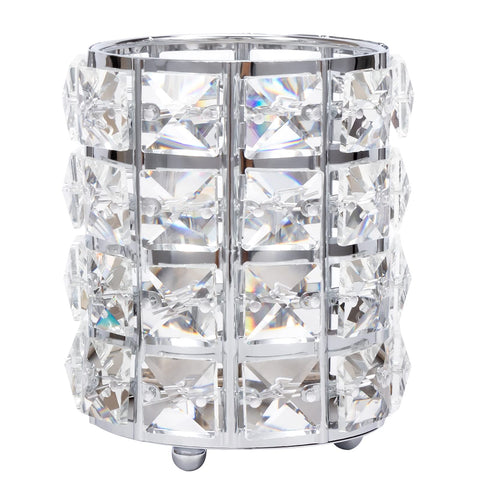 Makeup Brush Holder Organizer, Crystal Handcrafted Cosmetics Brushes Holder Vanity Decor Bling Personalized Comb Brushes Pen Pencil Storage Box (Silver)