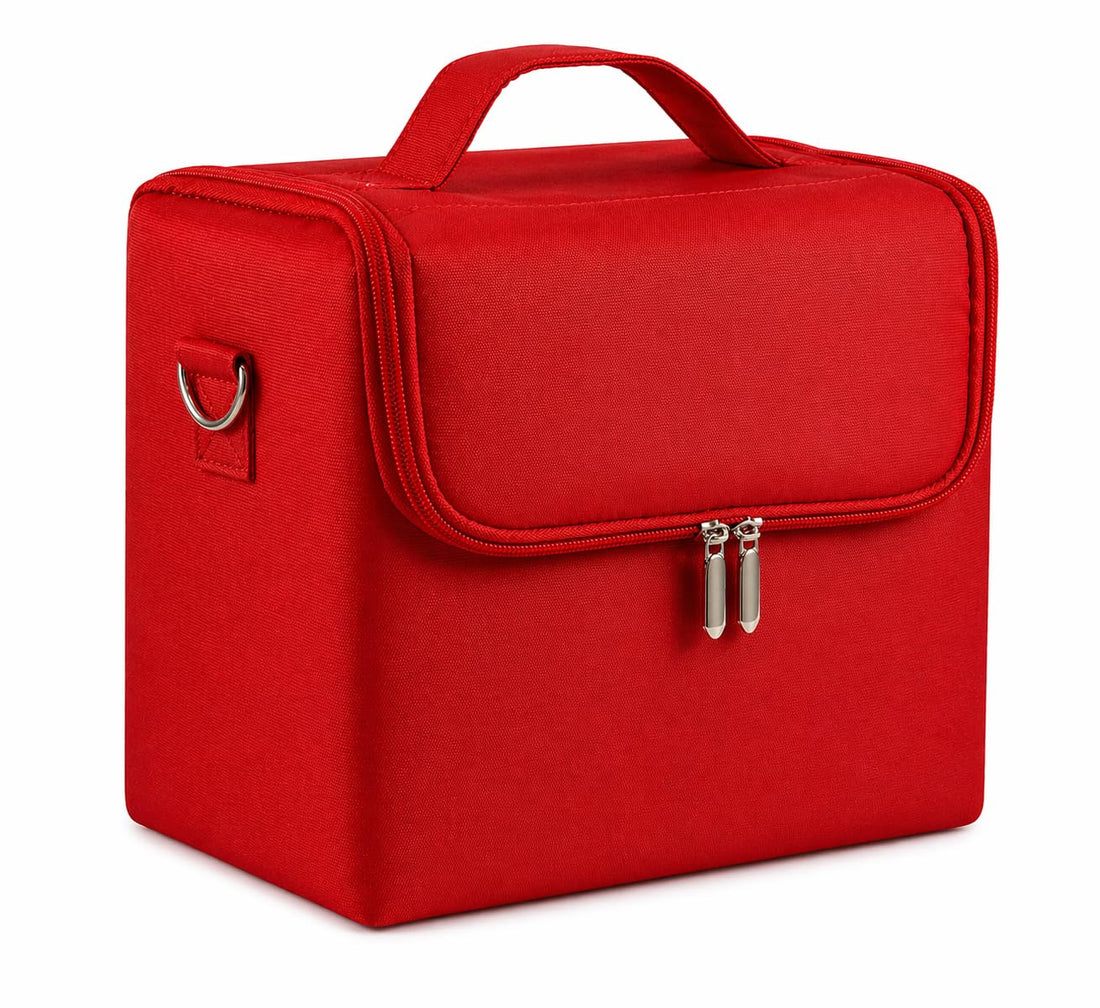 Portable Organizer Bag with Adjustable Trays and Brush Holder, Multi-Layer Storage Case for Beauty Tools, Nail Supplies and Accessories, Travel Friendly, Durable Design