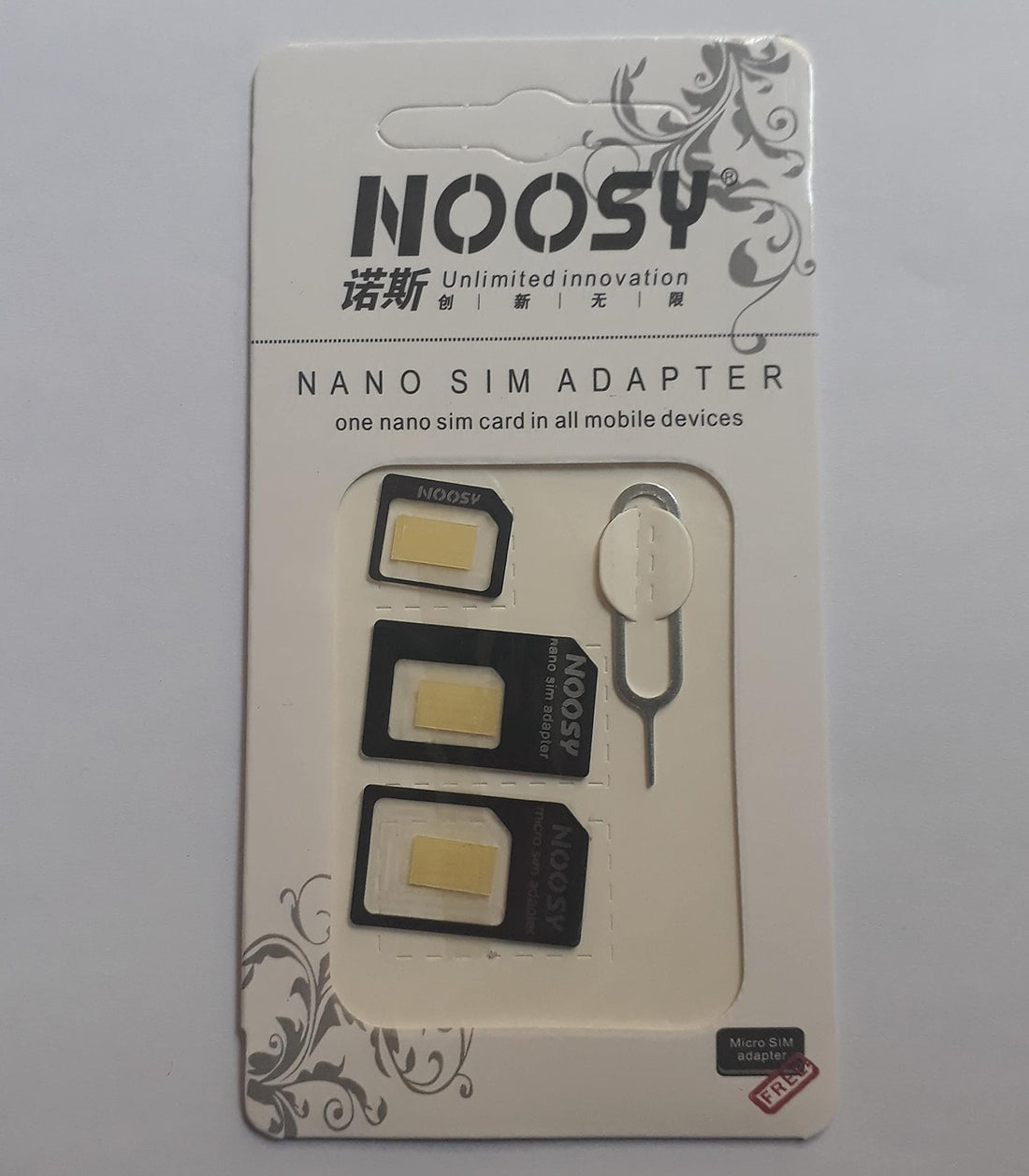 Nano SIM to Micro SIM O Standard SIM Adapter 4 in 1 Black Chip Adapter Kit with Eject Pin